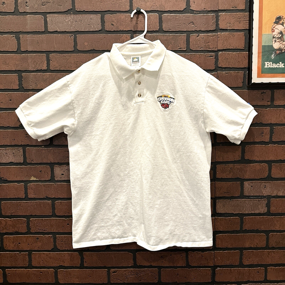 Vintage Chevron Cars Polo Shirt Men’s L Cotton Deluxe Embroidered Logo 90s Promo